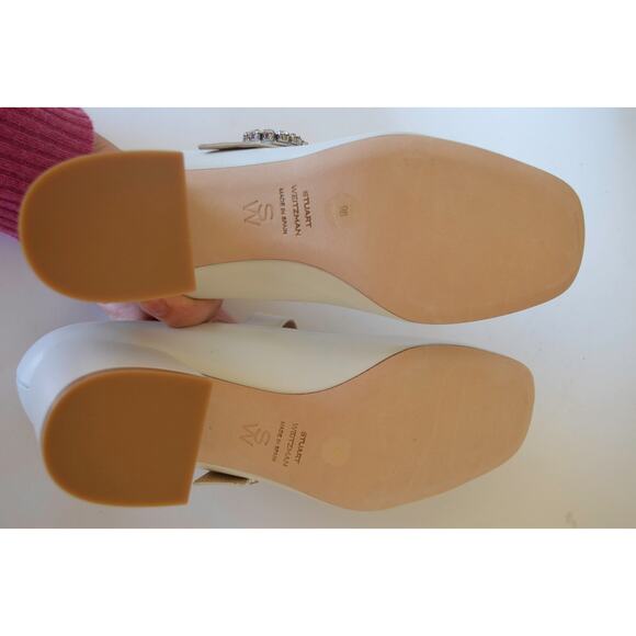 Stuart Weitzman Sloane White Calfskin Mary Jane Pumps - Picture 7 of 8